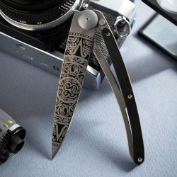 Couteau Deejo Titane 37G - Ebène - Soleil Aztèque