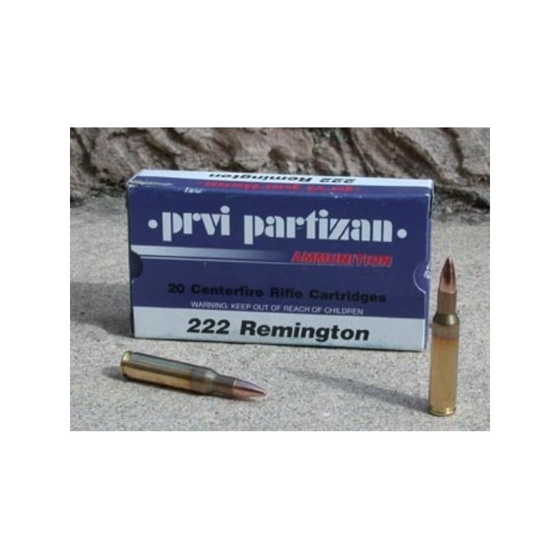 Cartouches PARTIZAN CAL. .222 Rem 55-GRS FMJ lot de 500