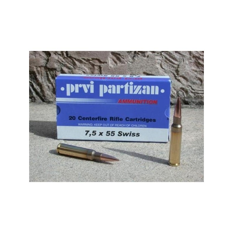 Cartouches PARTIZAN CAL. 7,5X55 SUISSE 174-GRS FMJ-BT lot de 1000