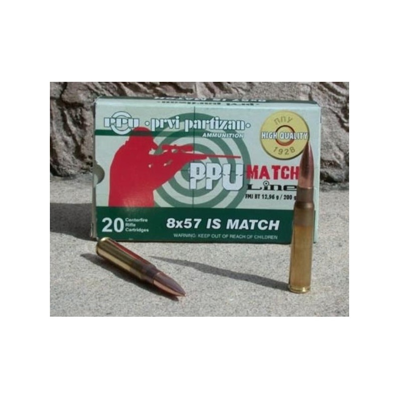 Cartouches PARTIZAN CAL. 8X57 JS 200-GRS FMJ-BT MATCH lot de 1000