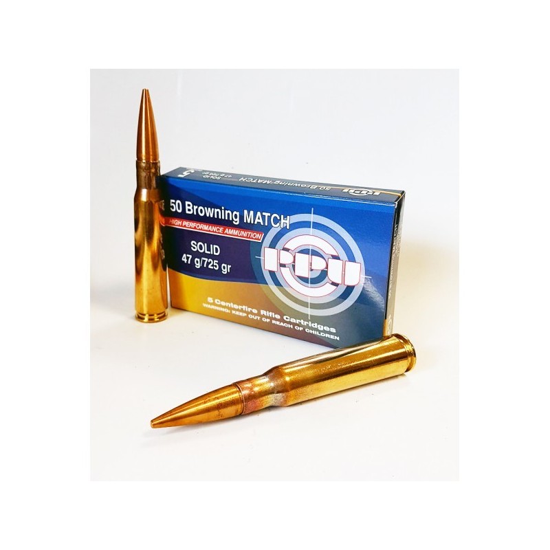 Cartouches PARTIZAN CAL. .50 BROWNING 725-GRS MATCH SOLID lot de 100