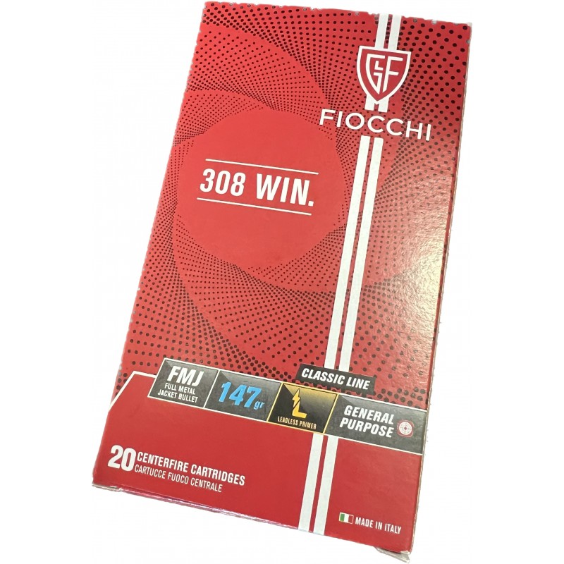 Cartouches FIOCCHI cal 308 Win 147 gr  FMJ - Boite de 20